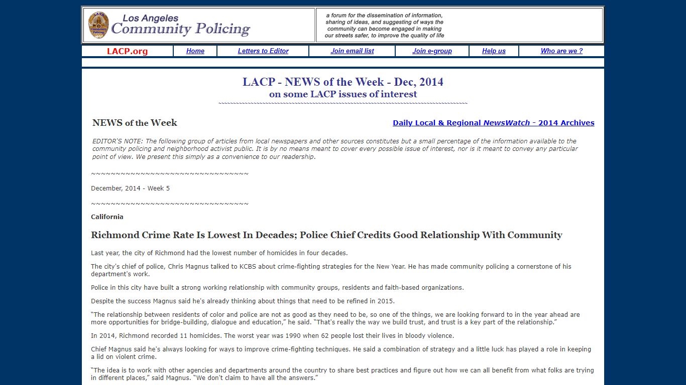 LACP - Dec 2014 - week 5 - News of the Week ... LACP.org ...